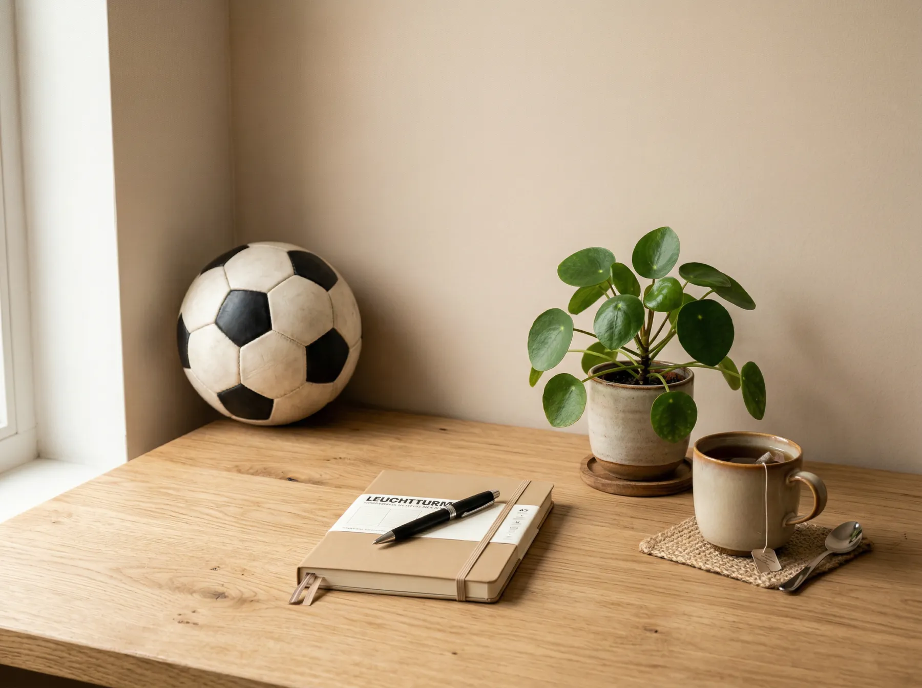Responsible gambling during World Cup 2026 with a calm illustrated scene of a notebook and football on a dark background