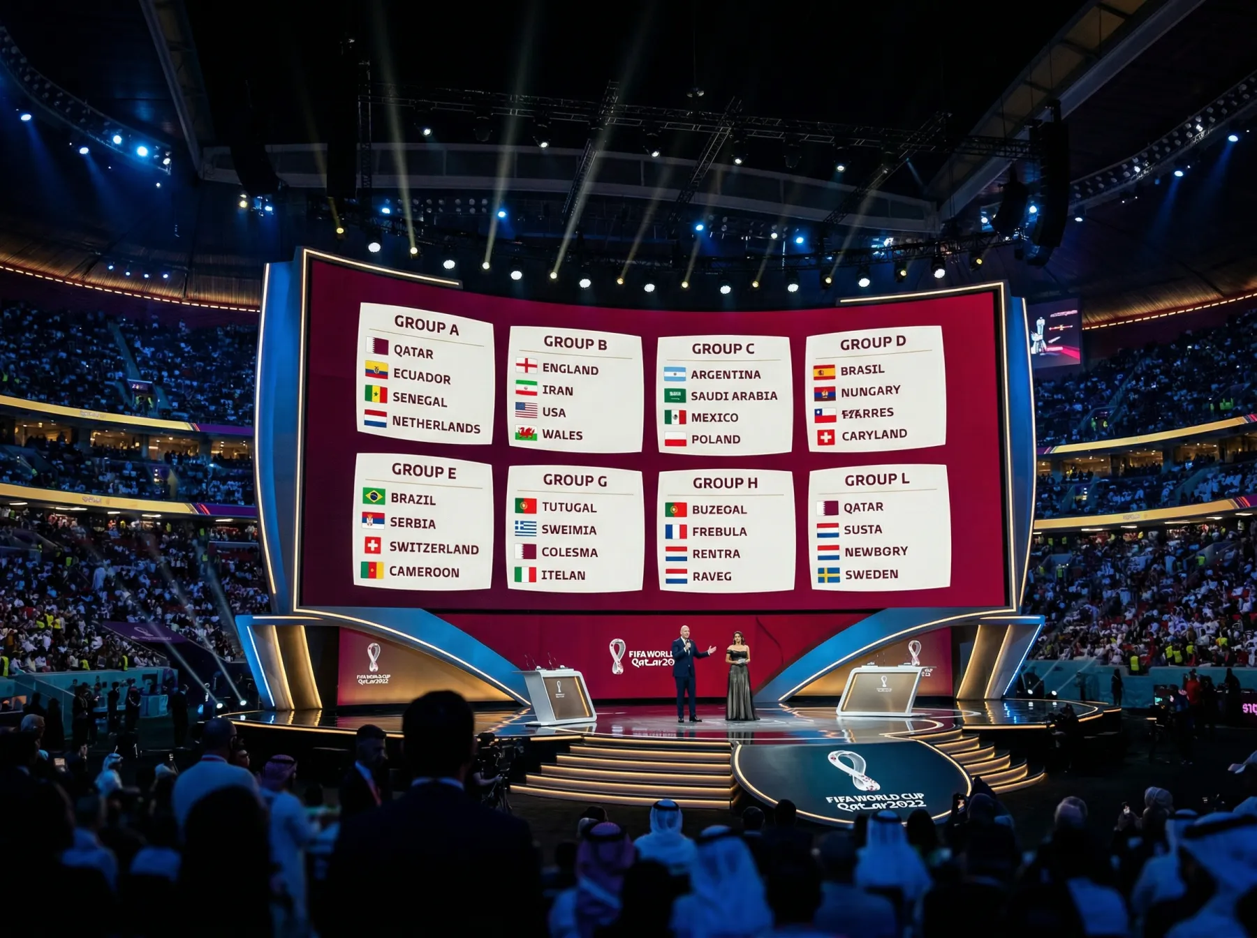 World Cup 2026 group stage draw board showing all 12 groups with 48 qualified nations