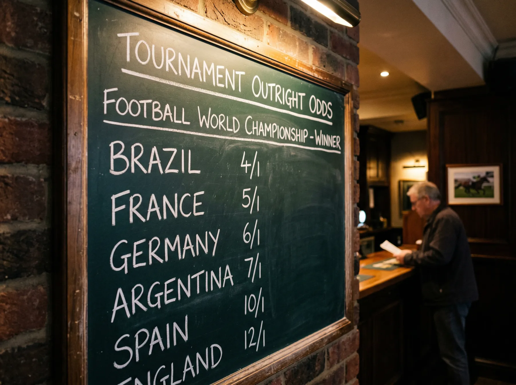 World Cup 2026 betting odds board showing outright winner market prices for tournament favourites