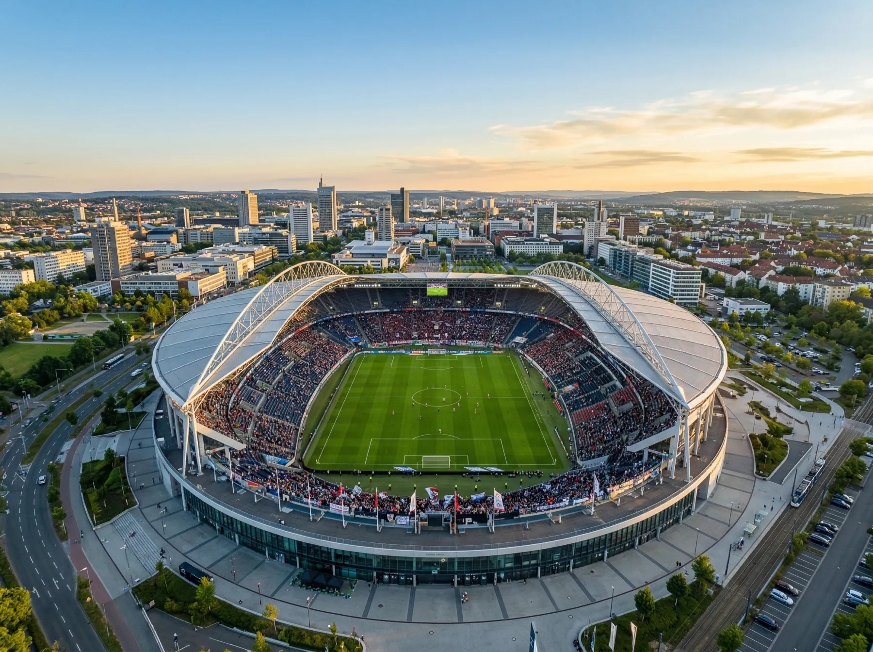 Aerial panoramic montage of World Cup 2026 stadiums across the United States, Mexico, and Canada